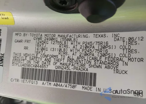 2012 Toyota Tacoma Base V6 from USA, damaged, VIN 5TFLU4EN6CX044657